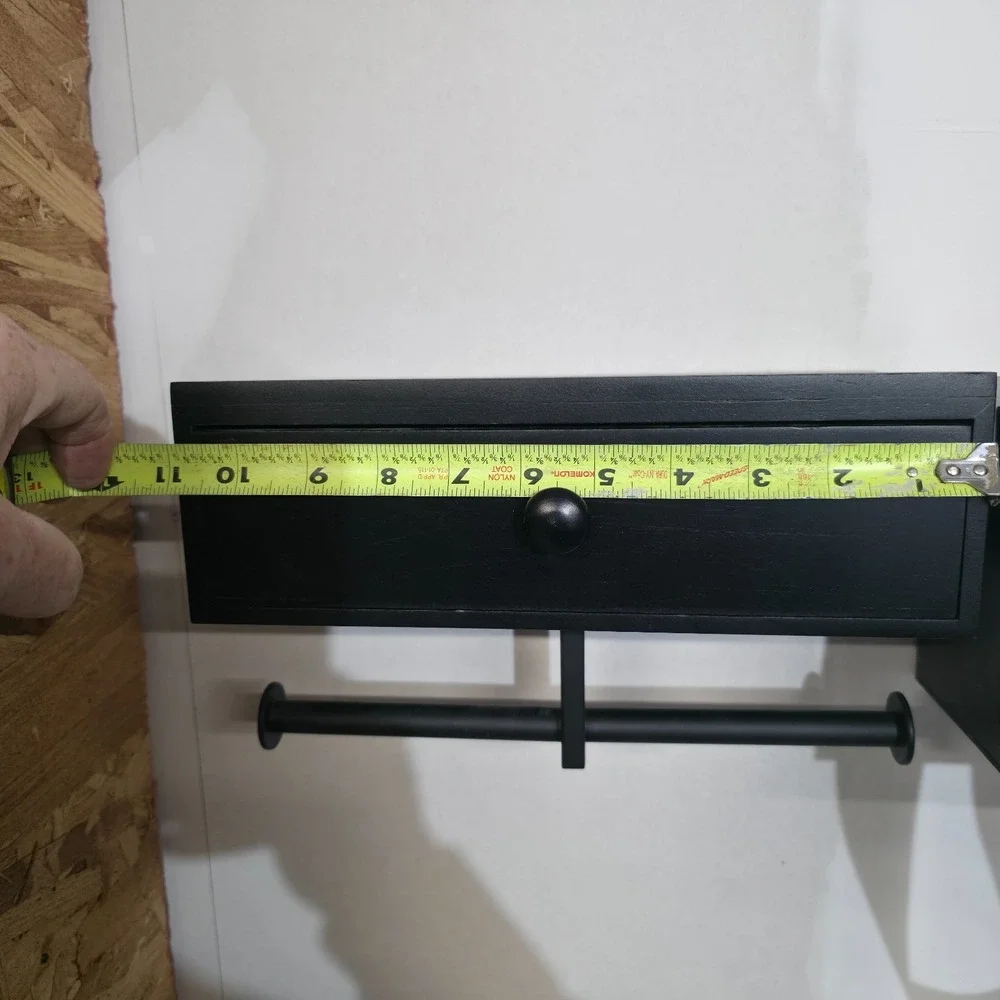 Dual Black Wooden Toilet Paper Holder With Drawer